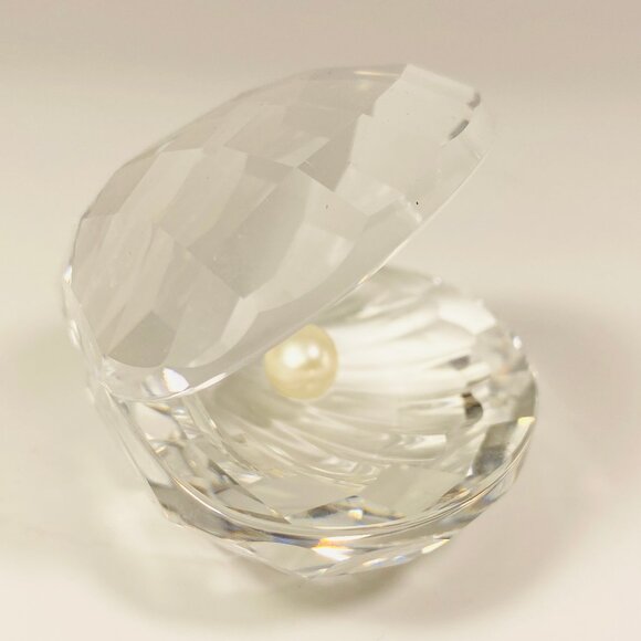 Vintage Swarovski Crystal Clear Clam Shell with Pearl Figurine In Great Shape - Picture 2 of 10